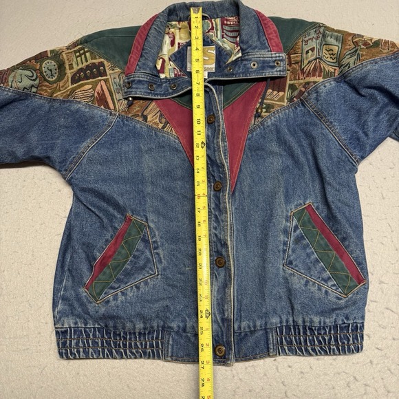 Vintage Current Seen Jacket Mens Medium Denim Colorblock Bomber Southwestern 90s - Picture 5 of 8